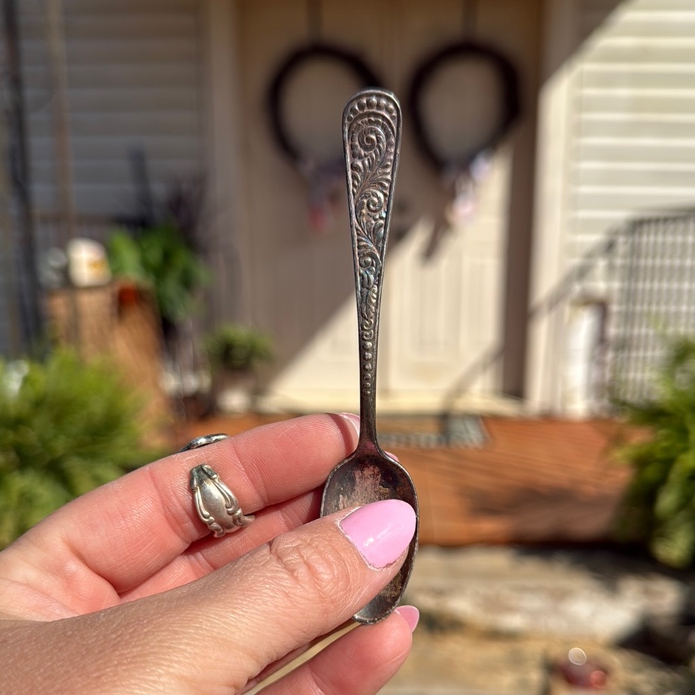 Vintage Ornate Silver-Tone Demitasse Spoon